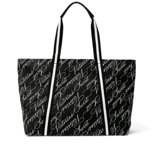 Victoria Secret- black & White Logo Weekender Tote Travel Zip Bag - Picture 2 of 3